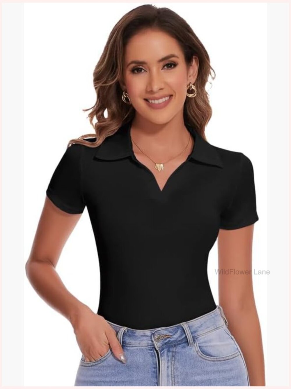 V Neck Polo Bodysuit Tops Long Short Sleeve Sleeveless Slim Collared